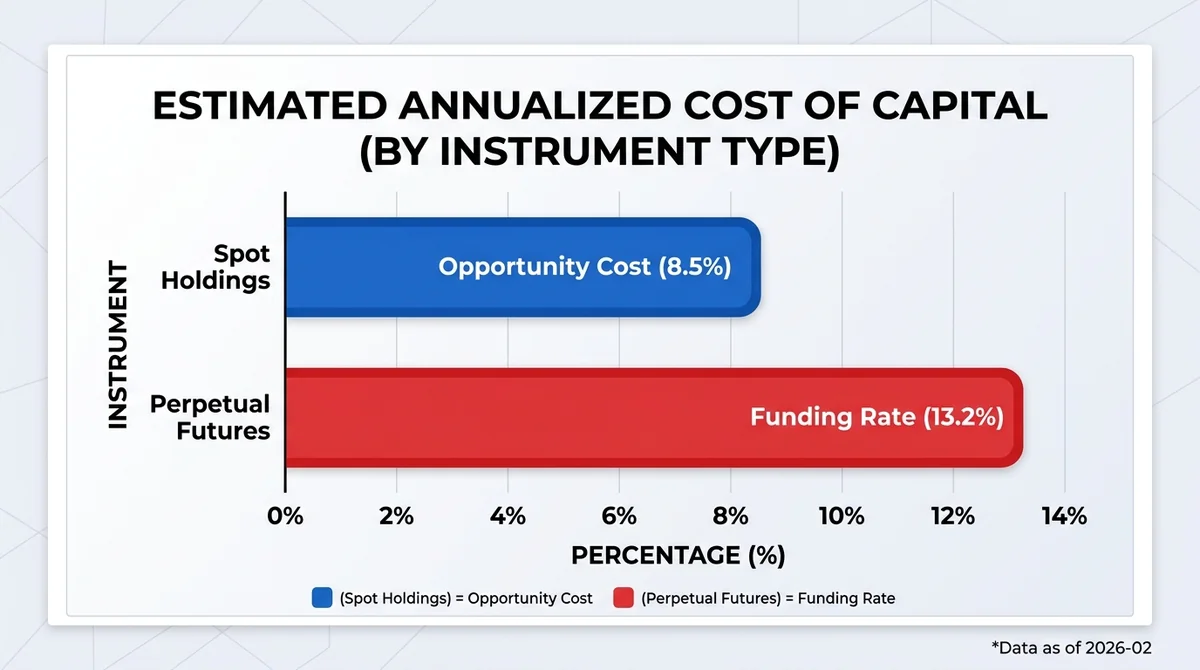 Wide 16:9 horizontal bar chart, two bars labeled 'Spot Holdings' and 'Perpetual Futures', y-axis in percentage, values for op
