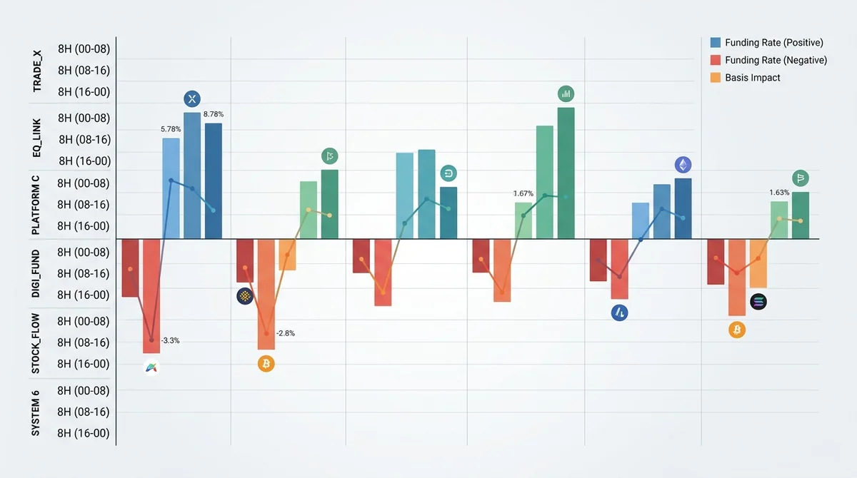 Bar chart comparing funding rates across different time periods (e.g., 8-hour intervals) or across different tokenized stock