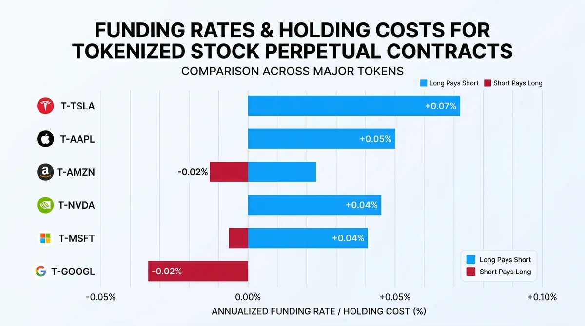 Wide 16:9 horizontal bar chart, comparing funding rates and holding costs for tokenized stock perpetual contracts, clear axis
