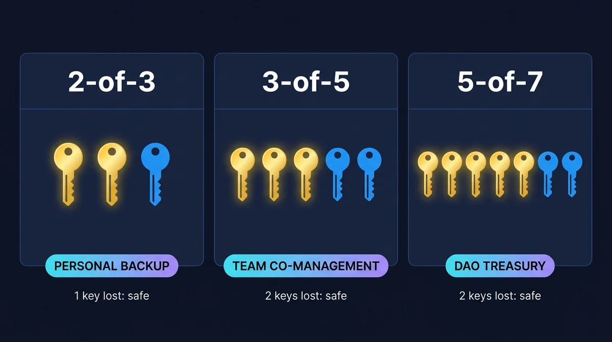 Wide 16:9 horizontal infographic, dark navy background, three equal-width panels side by side, each panel shows a bold Englis