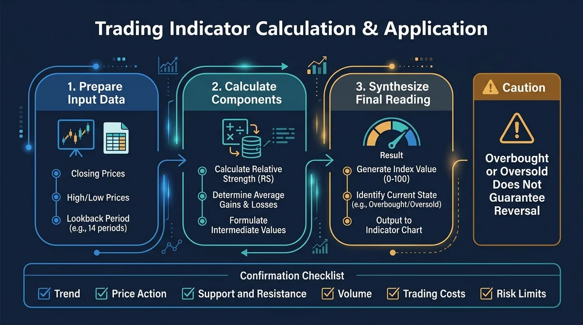 Wide 16:9 horizontal educational infographic, centered left-to-right flow diagram with three large stages: '1. Prepare Input